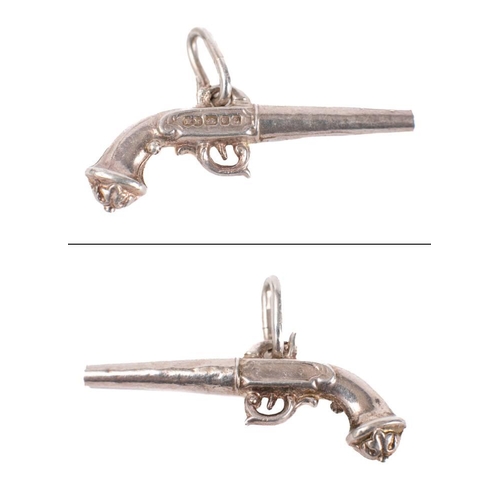 408 - An Elizabeth II silver miniature flintlock pistol watch fob, maker Edmund Kaszewski, London 1988:, 4... 