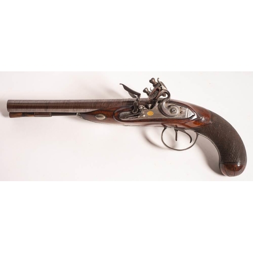 503 - A late 18th century side by side double barrel flintlock pistol by Gill, Richmond: the 9 inch Damasc... 