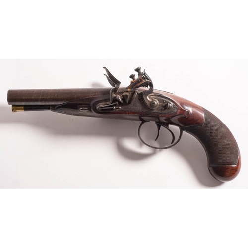 504 - A late 18th /early 19th century side by side double barrel flintlock pistol by Brunton, York: the 6 ... 