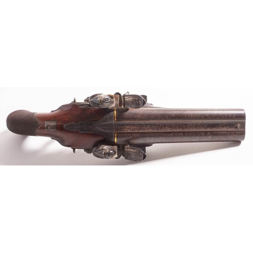 504 - A late 18th /early 19th century side by side double barrel flintlock pistol by Brunton, York: the 6 ... 