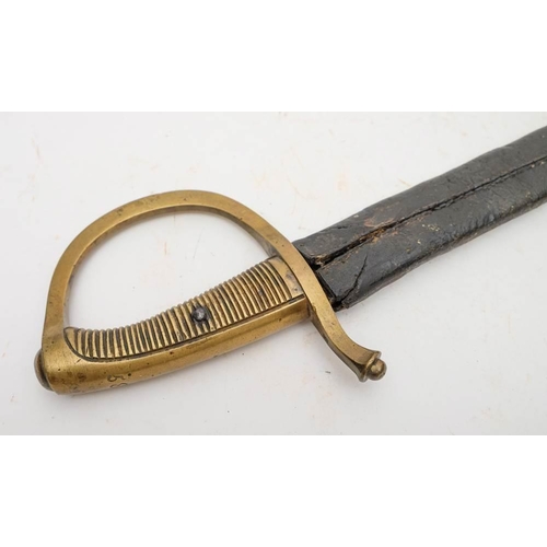 534 - A 19th century Dutch sidearm: the slightly curved singe edge blade over a solid brass hilt with sing... 