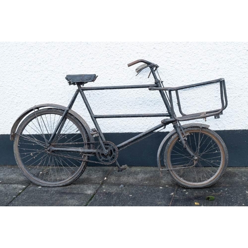 681 - A delivery bicycle: with pannier front  and double crossbar frame.