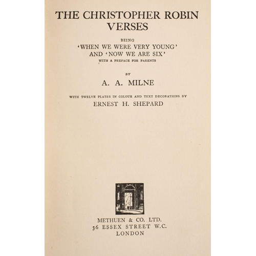 104 - MILNE, A. A - The Christopher Robin Verses : 12 colour plates by Ernest H. Shepard. Org. blue cloth,... 