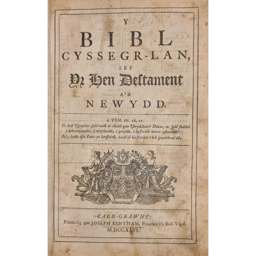 150 - BIBLE : A mid 18th century Welsh bible, rebound in quarter calf. stout 4to. Caer-Grawny. 1746.