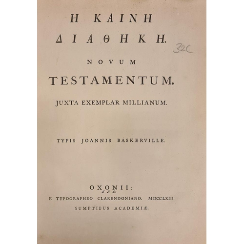 153 - BIBLE : H KAINH AIAOHKH. Novum Testamental. Juxta Exemplar Millianum. Typis Joannis Baskerville : fu... 