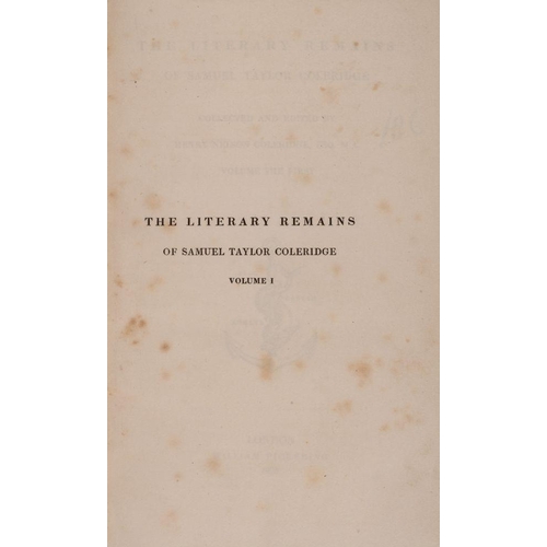 192 - COLERIDGE, Samuel Taylor : The Literary Remains of Samuel Taylor  Coleridge. Collected and Edited by... 