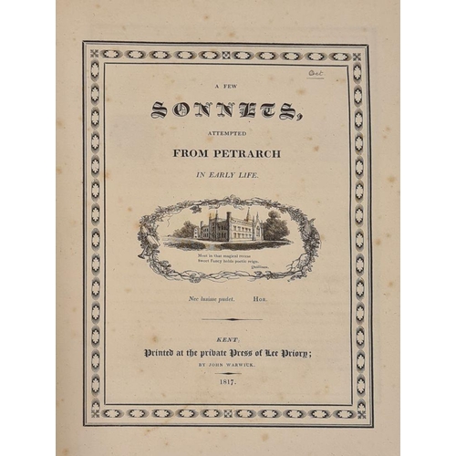 233 - LEE PRIORY PRESS - A Few Sonnets, Attempted From Petrarch in Early Life : org. plain paper covered b... 