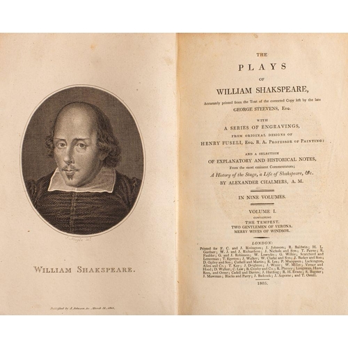 266 - SHAKSPEARE, William : The Plays - 9 volume set, full calf neatly rebacked, plates, 8vo, London, 1805... 