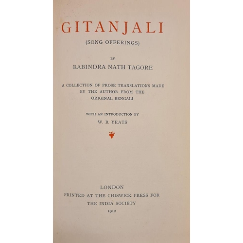 272 - TAGORE, Rabindra Nath - Gitanjali: ( some offerings). frontispiece, org. white buckram soiled tanned... 