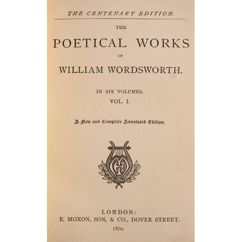 293 - WORDSWORTH, William - The Poetical Works : 6 vols, tan straight grain gilt morocco, 8vo, Moxon, 1870... 