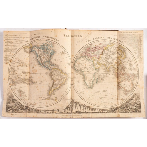 353 - COLLEGE ATLAS : for Families and Schools - Double-Hemisphere map lightly soiled and mounted on linen... 