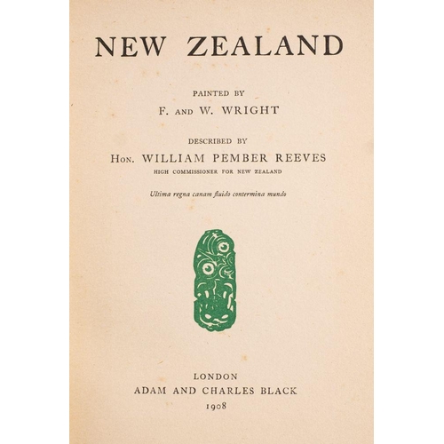 396 - WRIGHT F.and W &  REEVES, William Pember -  New Zealand : folding map, 75 colour plates, org. pictor... 