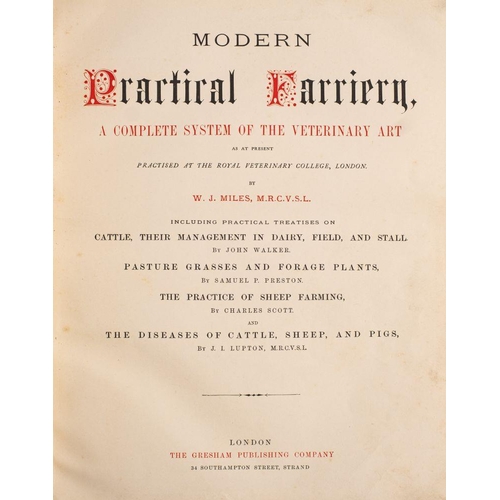 421 - MILES, W. J - Modern Practical Farriery : numerous plates inc. colour, and race horses, half calf, 4... 