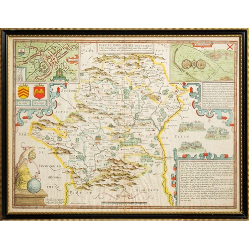 551 - SPEED, John - Hartford shire Described [Hertfordshire] hand coloured map, 510 x 380 mm. Thomas Basse... 