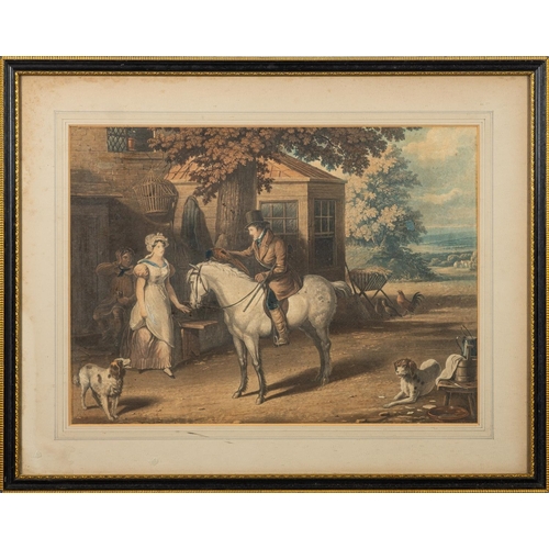 554 - Sporting aquatint, 435 x 320 mm, in a Hogarth frame. * farmyard scene gentleman returning with a phe... 