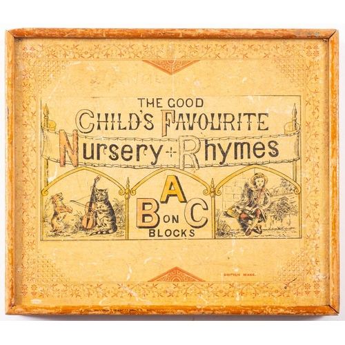 80 - BLOCK PUZZLE : The Good Child's Favourite Nursery Rhymes. A B C on Blocks. 24 hand coloured and glaz... 