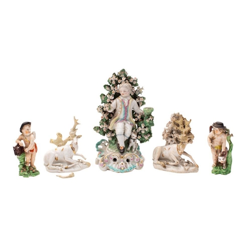 262 - A mixed lot of Derby figures, late 18th/19th century comprising a pair of white and gilt figures of ... 