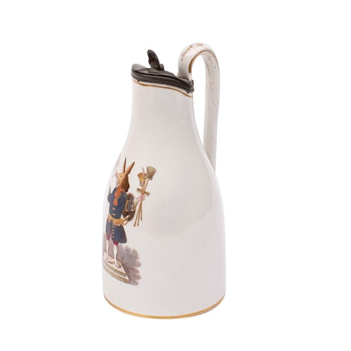 317 - A china Trusty Servant lidded jug or pitcher, early 20th century; by William Savage; transfer printe... 