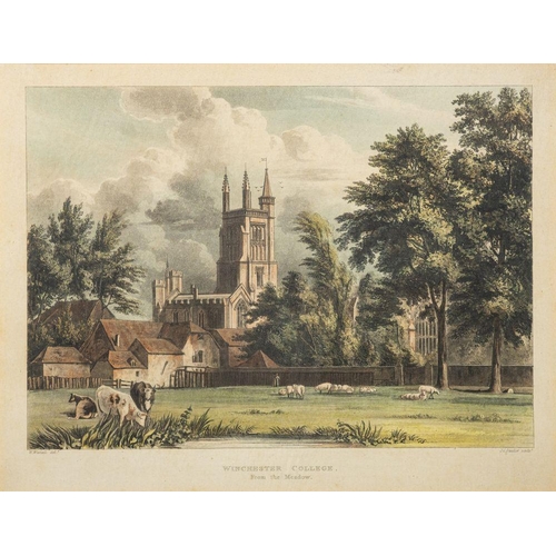 318 - After JC Stadler, 19th century, Winchester College, a pair of hand coloured engravings entitled 'Fro... 