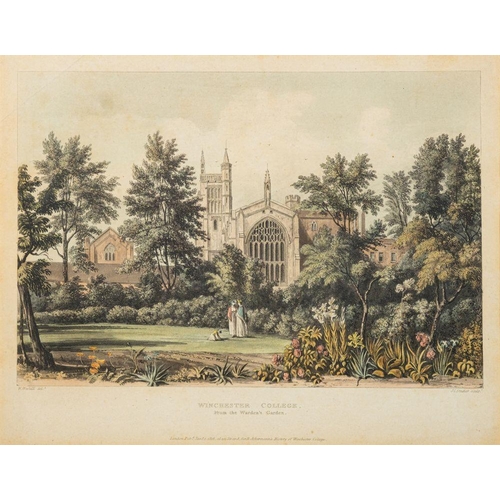 318 - After JC Stadler, 19th century, Winchester College, a pair of hand coloured engravings entitled 'Fro... 