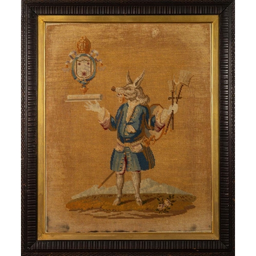 321 - A Victorian woolwork embroidered depiction of the Trusty Servant, second half 19th century, after Jo... 