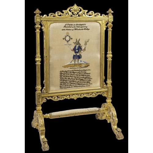 325 - A fine carved and giltwood and embroidered fire screen in Louis XIV style, 19th century,: the embroi... 