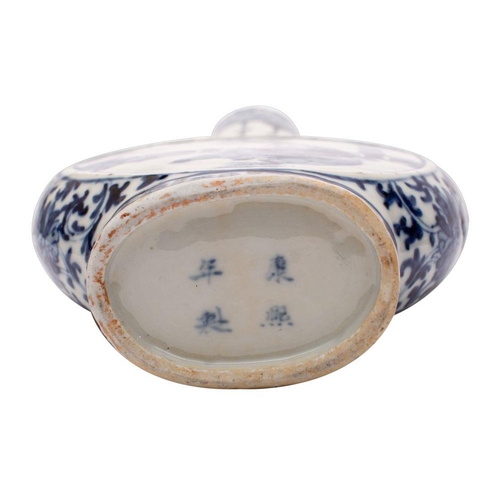 37 - A Chinese porcelain moon flask and a crackle ware jar and cover, the former of flattened circular fo... 