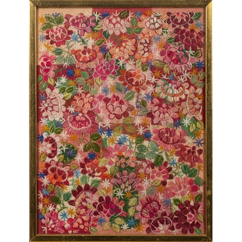 560 - Barbro Sprinchorn (1929-1973) A silk and linen tapestry of multiple flowerheads, to a chequered grou... 