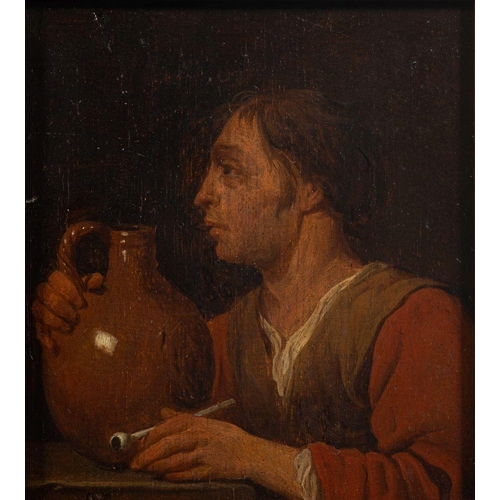 713 - Dutch School (19th century), in the manner of David Teniers II A man holding a pipe and a stoneware ... 