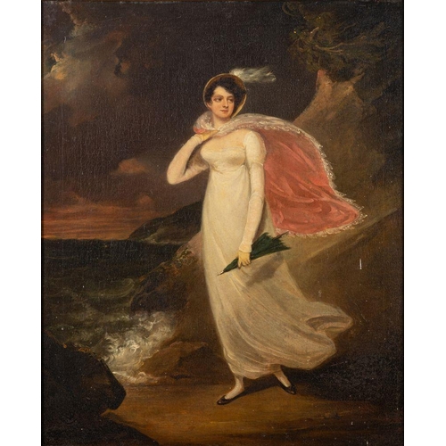 733 - Follower of Sir Thomas Lawrence (British, 1769-1830)  Portrait of a Lady on a windswept shore oil on... 