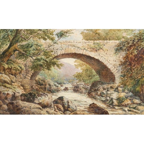 742 - British School (19th century) Stone bridge over an upland river pool, watercolour 20.5 x 34cm.