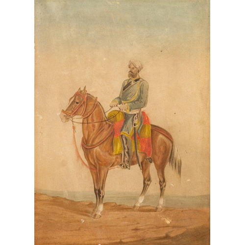 745 - Anglo-Indian School (19th century) Indian Army cavalry soldier, mounted watercolour 27 x 19cm, unfra... 