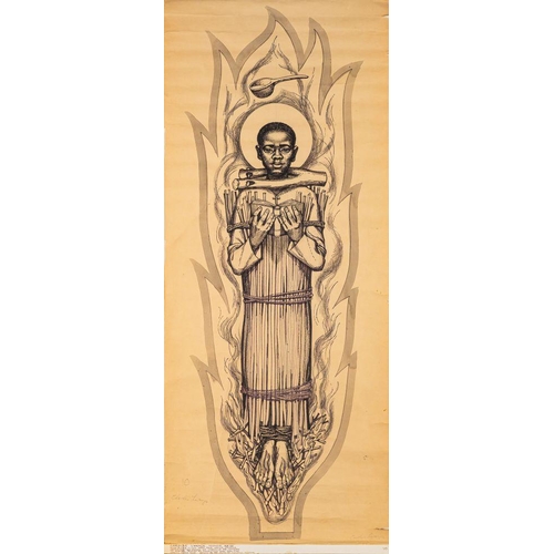 783 - East African School (20th century) Ten scrolls depicting the Martyrs of Uganda each inscribed felt-t... 