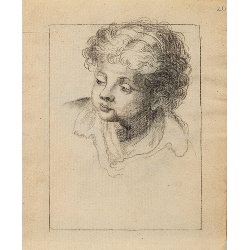 846 - Follower of Jean-Baptiste Greuze (French, 1725-1805) Three head studies of young children black chal... 