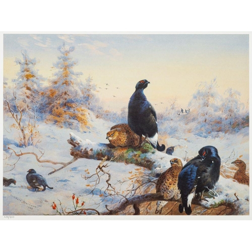 873 - After Archibald Thorburn (Scottish, 1860-1935) Birds of prey in a rocky landscape, circa 1907 signed... 