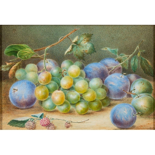 945 - English School (mid-19th century) A fruit still life with grapes and plums, and another with peaches... 