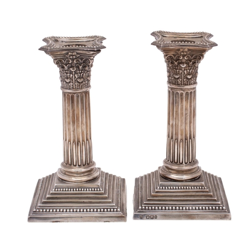 2009 - A pair of late Victorian silver Corinthian candlesticks, maker Hawksworth Eyre & Co Ltd, Sheffield, ... 