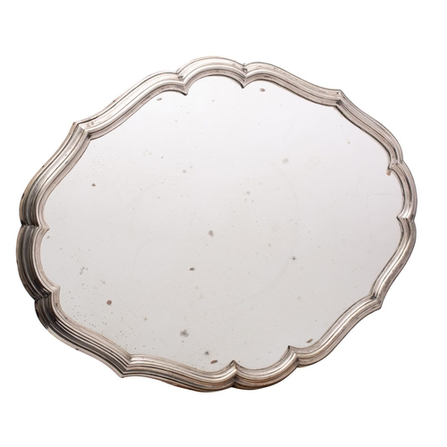 2078 - A Continental silver rimmed cake stand, stamped marks of cartouche-shaped outline with mirror panell... 