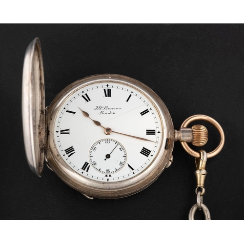 2318 - J.W. Benson, a silver half-hunter keyless pocket watch,  the movement having a lever escapement and ... 