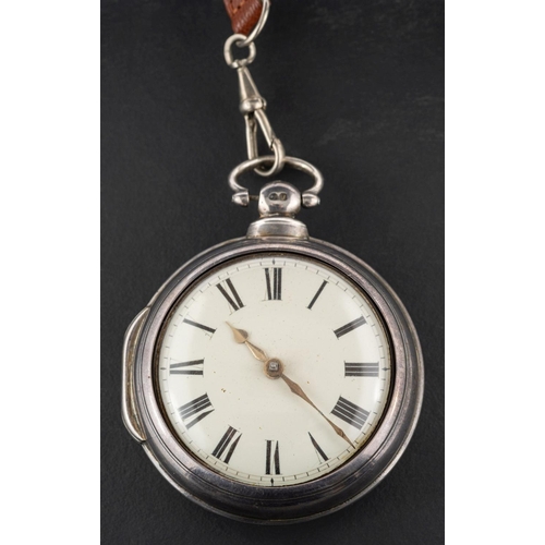 2322 - A Victorian, silver pair-cased, key wound, pocket watch, the white enamel dial with Roman numerals, ... 