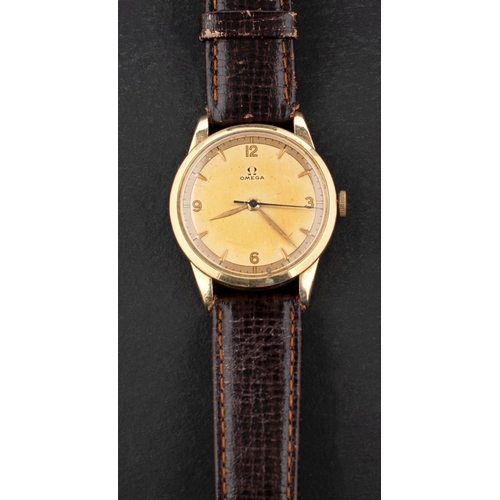 2345A - Omega, a gentleman's' gold plated wristwatch the gold colour dial with baton numerals with Arabic 12... 