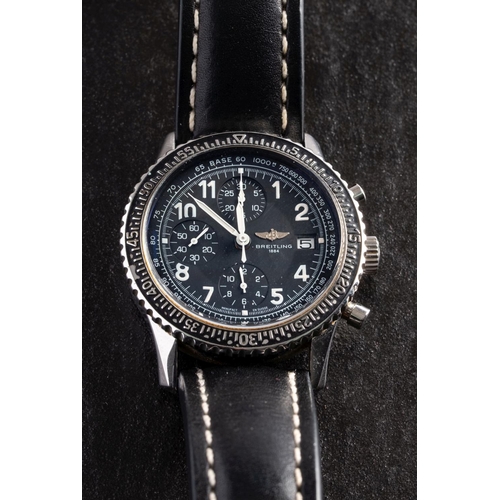 2356 - Brietling, a stainless-steel gentlemans chronograph wristwatch the black dial with three sub-dials, ... 