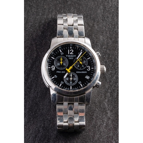 2360 - Tissot, a stainless-steel gentleman's chronograph wristwatch the black dial with three sub-dials, da... 