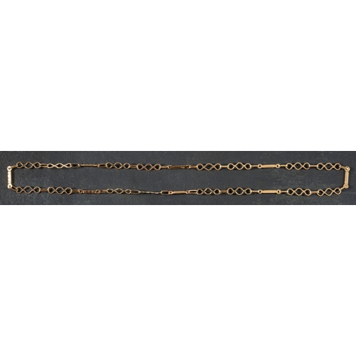 2413 - A 9ct gold, fancy-link necklace, with hallmarks for London, 1985, total length ca. 62cm, total weigh... 