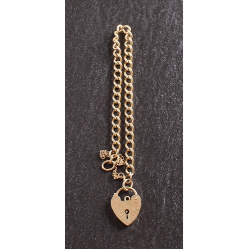 2435 - A 9ct gold, curb-link bracelet with heart-shaped clasp, with hallmarks for London, 1967, length ca. ... 