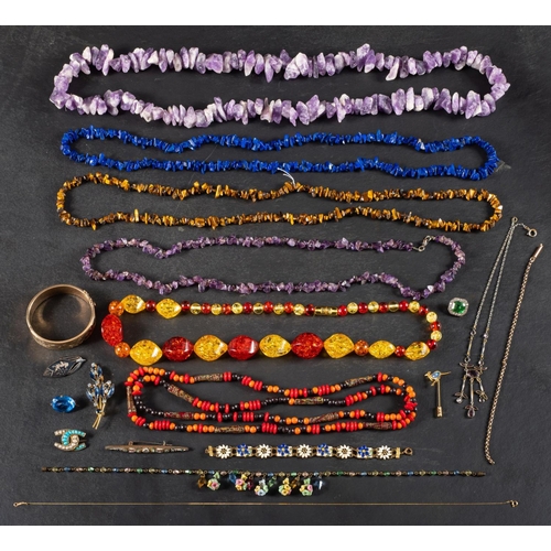 2462 - A collection of gold, silver, bead and paste jewellery, including, amongst others, a 9ct gold chain,... 