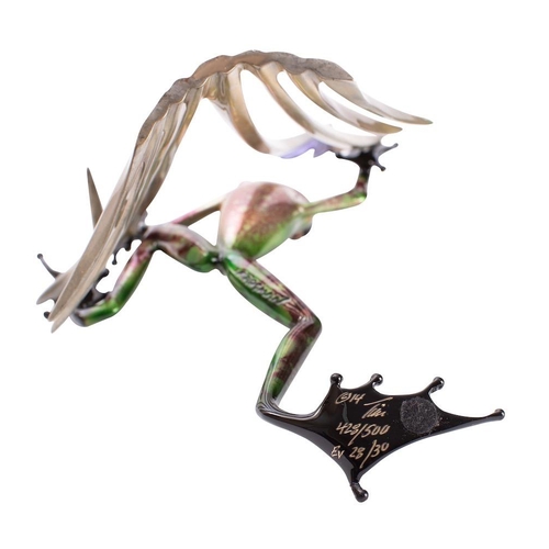 297 - Tim Cotterill (Frogman) , an enamelled bronze model of a frog stalking a butterfly, signed, limited ... 