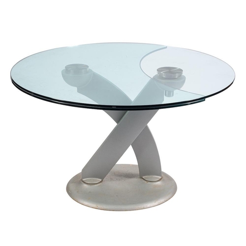 326 - An Italian 'Hula-Op' glass and metal extending dining table, by Naos of Cavriglia, modern, the circu... 