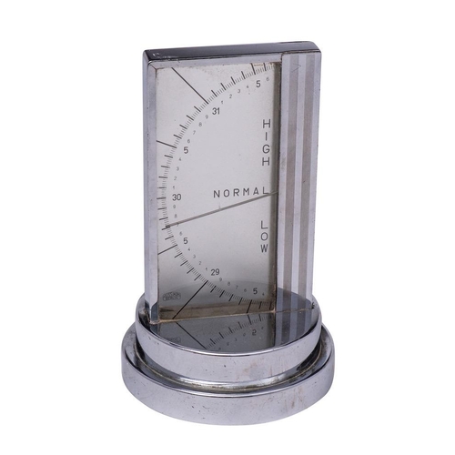 335 - An Art Deco chrome plated  Zeiss Ikon desk barometer by Goerz, Berlin on a stepped circular base, 16... 