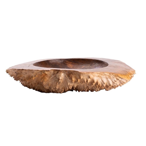 341 - A burr walnut polished bowl of oval outline, 49cm wide.